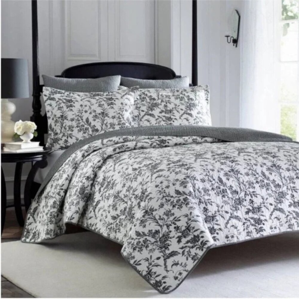 **Laura Ashley** Amberley 3-Piece Black and White Floral Full Queen NWT